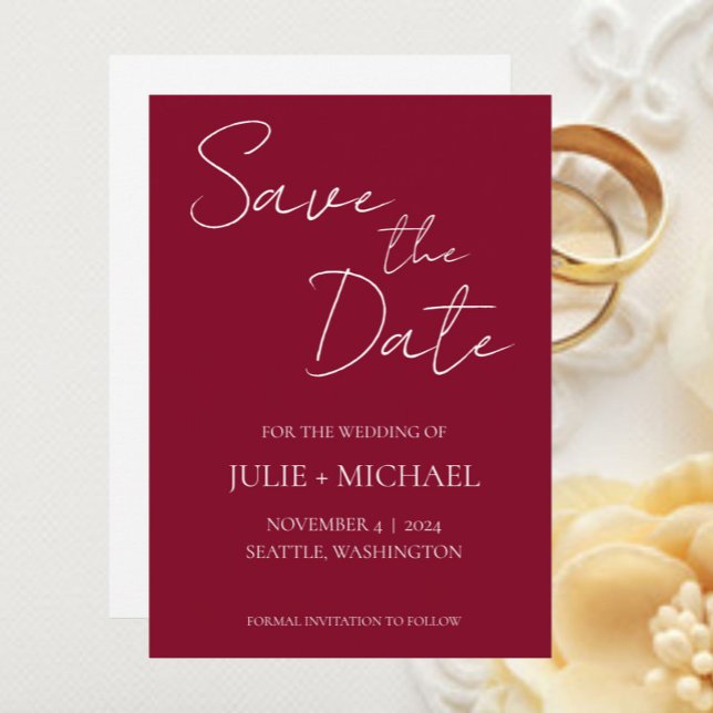 Save The Date Mariage Simple Style Cranberry (In Situ Wedding)
