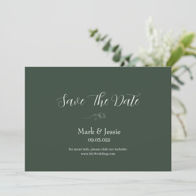 Save The Date Mariage simple vert sombre et blanc ROE (Debout devant)