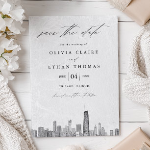 Save The Date Mariage Skyline moderne de Chicago noir et blanc