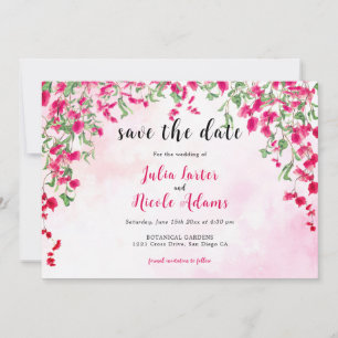 Save The Date Mariage sous la pluie de bougainvillées roses en f