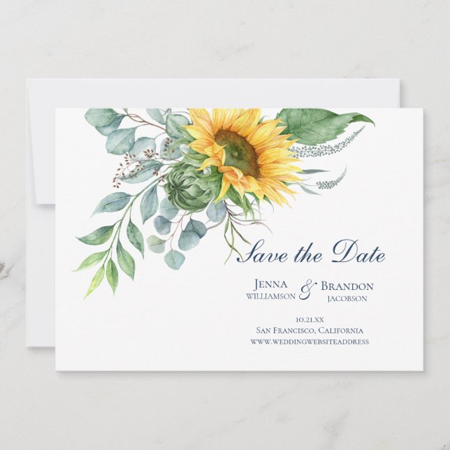 Save The Date Mariage Sunflower Script Enregistrer la date (Devant)