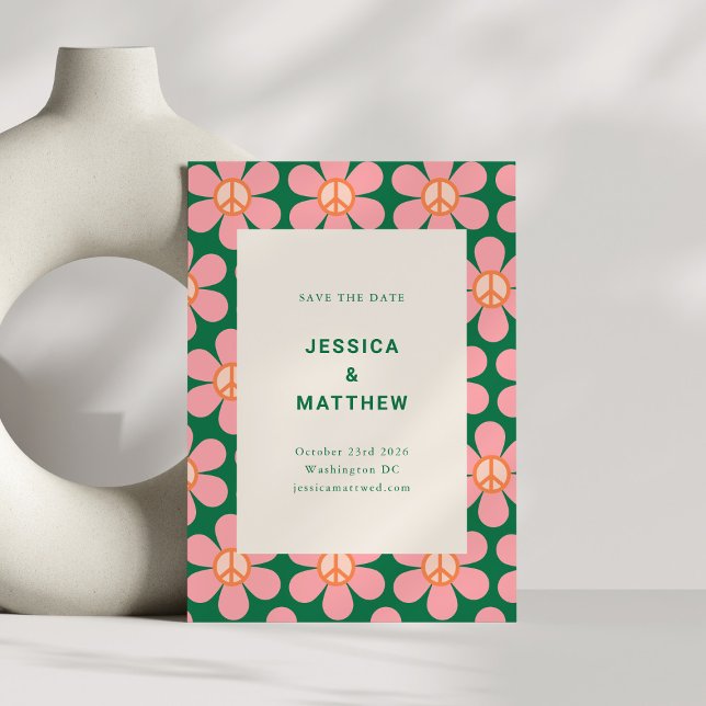 Save The Date Mariage Super Retro Flower Pink (Créateur téléchargé)