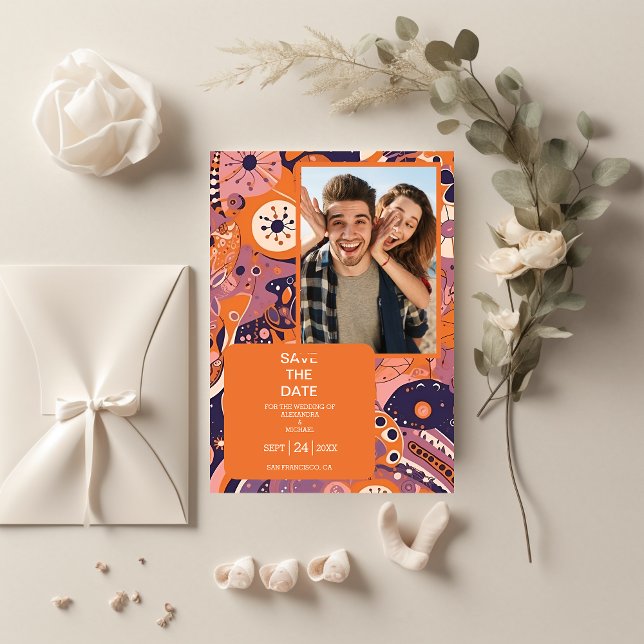 Save The Date Mariage super rouge orange rétro (Créateur téléchargé)