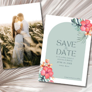 Save The Date Mariage sur la plage aux fleurs tropicales Photo E