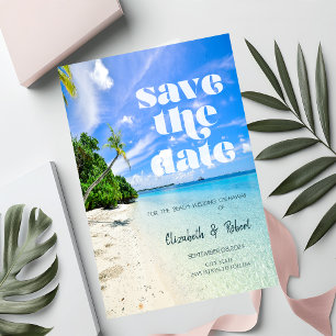 Save The Date Mariage sur la Plage Bateau Palmier Faire Part de 