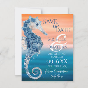 Save The Date Mariage sur la plage de Seahorse Blue et Coral