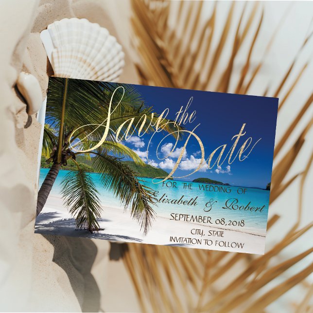 Save The Date Mariage sur la plage, Palmiers, Sable Enregistrer  (Créateur téléchargé)