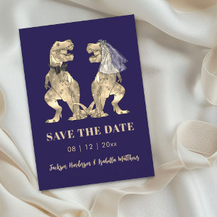 Save The Date Mariage sur le thème des dinosaures bleu marine