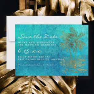Save The Date Mariage Teal Or Palmier Tropical Sauvegarder Notre
