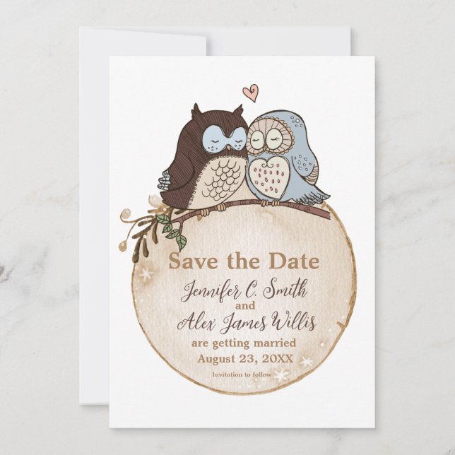 Save The Date Mariage thème chouette mignonne Économisez la date (Devant)