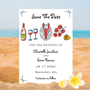 Save The Date Mariage Thème Mer Fruits de Mer Homard Dessin à la