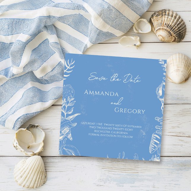 Save The Date Mariage thème Toile Bleue Océan Enregistrer la dat (Créateur téléchargé)