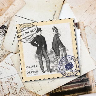 Save The Date Mariage timbre postal rétro vintage 