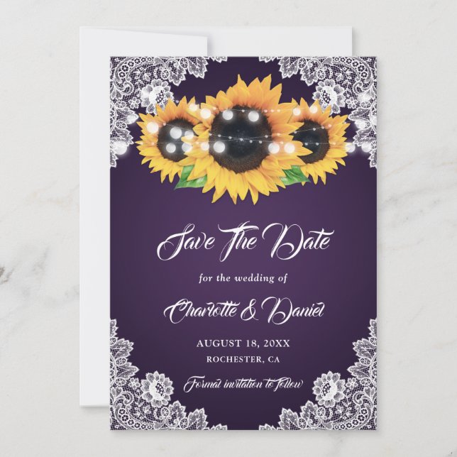 Save The Date Mariage Tournesol Pourpre (Devant)