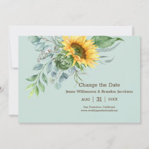 Save The Date Mariage tournesol rustique Changer la date verte