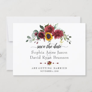 Save The Date Mariage Tournesols Bourgogne Calligraphie Charm