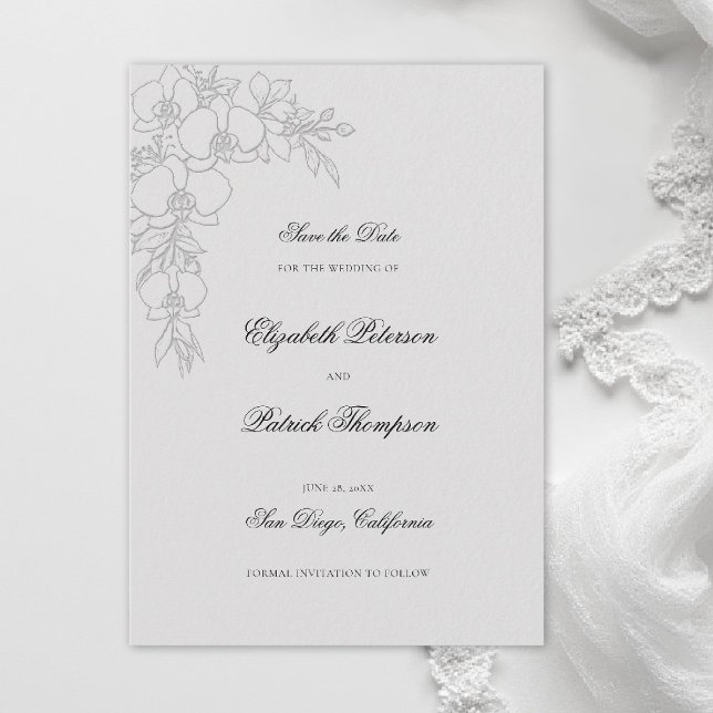 Save The Date Mariage Traditionnel Formel Élévé en Ivoire Orchid (orchid wedding save the date formal modern classic traditional black tie parents hosted ivory)