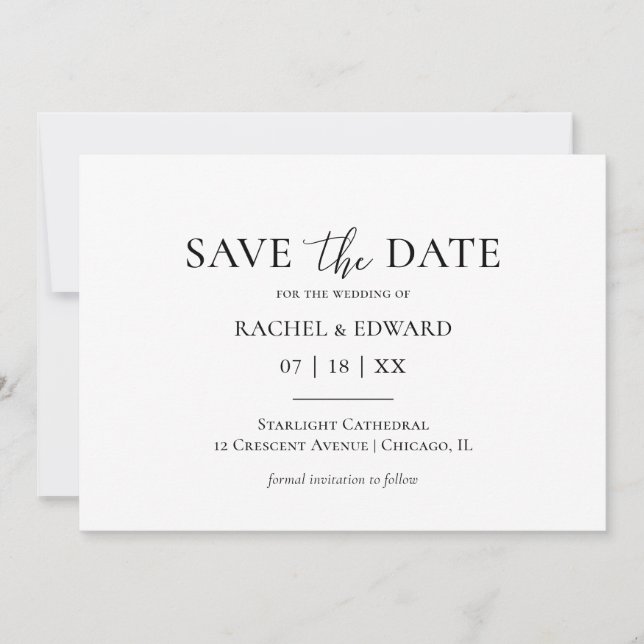 Save The Date Mariage traditionnel noir et blanc (Devant)
