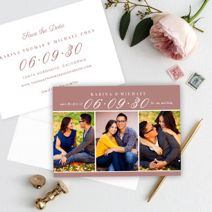 Save The Date Mariage Trois Photos Collage Rose Poussiéreux