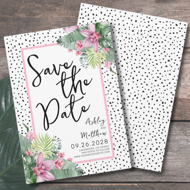 Save The Date Mariage Tropical (Colorful Floral Palm Watercolor Tropical Wedding Save The Date)