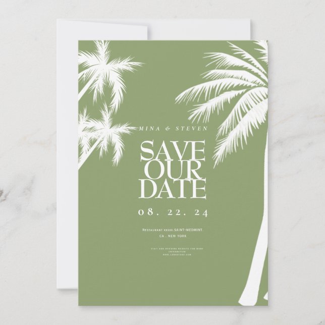 Save The Date mariage tropical au palmier vert  (Devant)