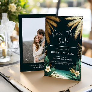 Save The Date Mariage Turquoise Palm Beach Vert et Or