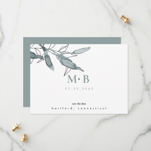 Save The Date Mariage Turquoise simple et élégant Monogramme Enr (Devant/Arrière en situation)
