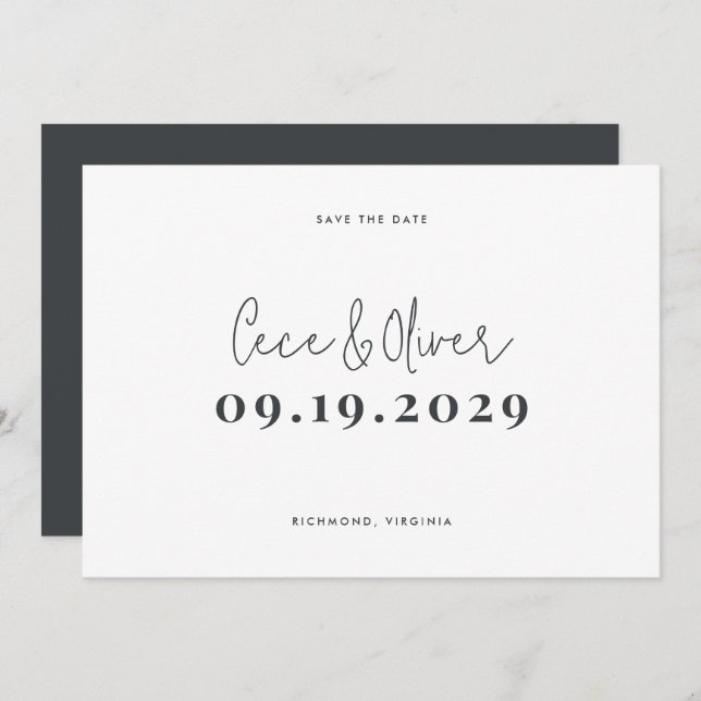 Save The Date Mariage typographie moderne élégante simple à la  (Devant / Derrière)