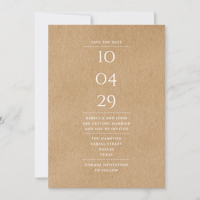 Save The Date Mariage typographique simple rustique (Devant)