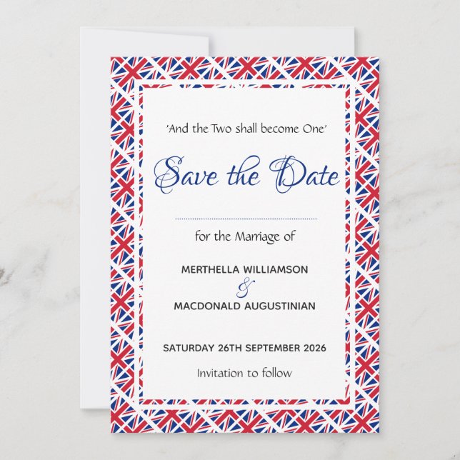 Save The Date Mariage UNION JACK patriotique britannique (Devant)