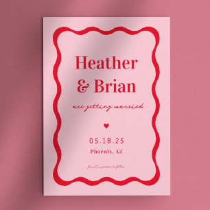 Save The Date Mariage unique Retro Pink and Red Squiggle