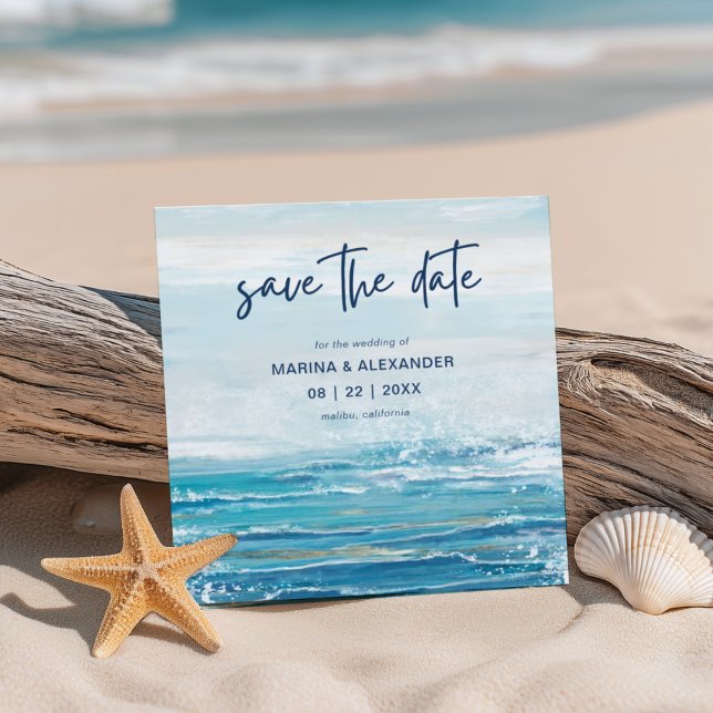Save The Date Mariage Vagues de Plage Bleu de Mer Côtière (Créateur téléchargé)