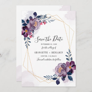 Save The Date Mariage végétal géométrique violet