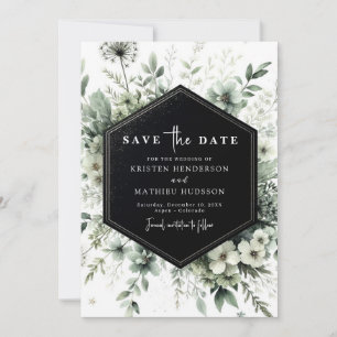 Save The Date Mariage vert à tige florale classique modifiable