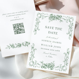 Save The Date Mariage vert de la saison florale de la Renaissanc