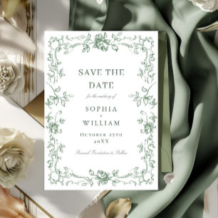 Save The Date Mariage vert de la saison florale de la Renaissanc