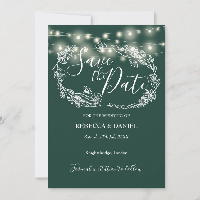 Save The Date Mariage vert émeraude floral (Devant)