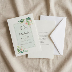 Save The Date Mariage vert et rose floral doux enregistrer la da