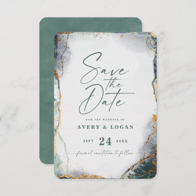 Save The Date Mariage vert Ethérée Abstrait Eucalyptus (Devant / Derrière)