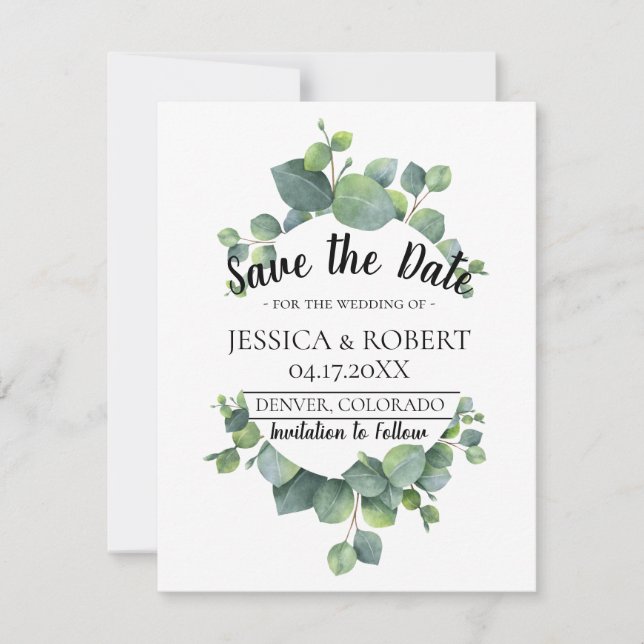 Save The Date Mariage vert Eucalyptus Enregistrer la date (Devant)