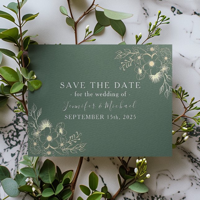 Save The Date Mariage Vert Olive Romantique Épargnez la Date (Créateur téléchargé)