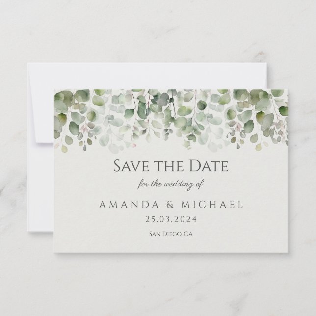 Save The Date Mariage vert sauge eucalyptus (Devant)