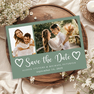 Save The Date Mariage vert sauge rustique moderne 2 photos 