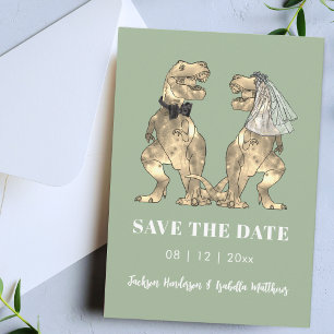 Save The Date Mariage Vert Sauge sur le thème des dinosaures