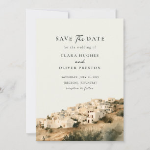 Save The Date Mariage Village Grec Île de Sable Bleu Poussiéreux