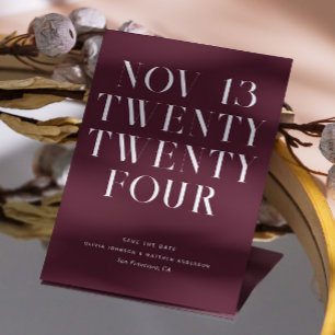 Save The Date Mariage Vin Sombre. Bourguignon Moderne Minimalist