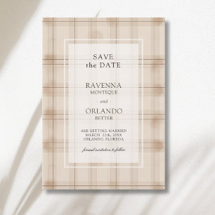Save The Date Mariage Vintage à Carreaux Marron Classique Cappuc