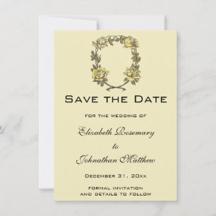 Save The Date Mariage Vintage, Couronne de Roses Jaunes Antiques