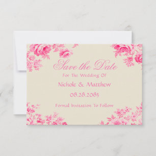 Save The Date Mariage vintage de fleurs de toile rose