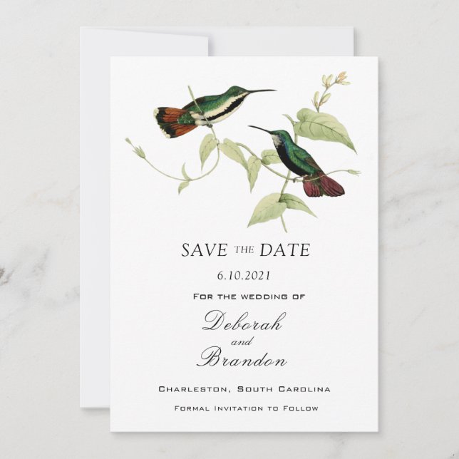 Save The Date Mariage vintage d'oiseaux Sauvez la date (Devant)